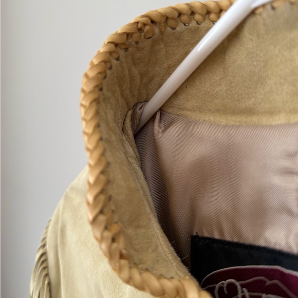 Vintage 90’s Overland Suede Fringe Jacket Beaded Collar Bone Detail USA Women 14 - Picture 9 of 15